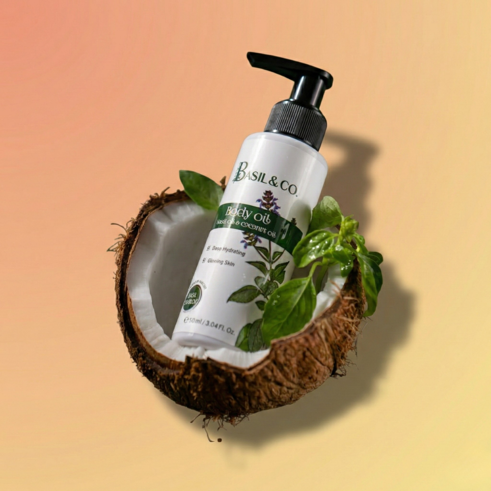 Basil and coconut body oil, non-greasy, S&R Beauty, photo 2